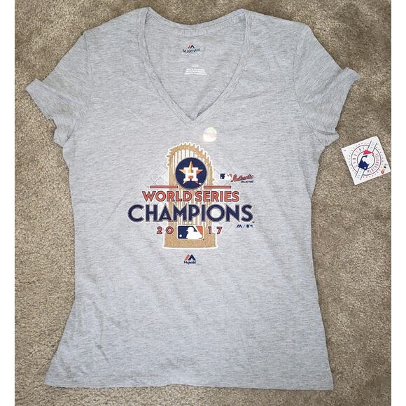 Houston Astros World Series Champs Light Grey '17 V-Neck T Shirt LARGE New - Picture 1 of 5